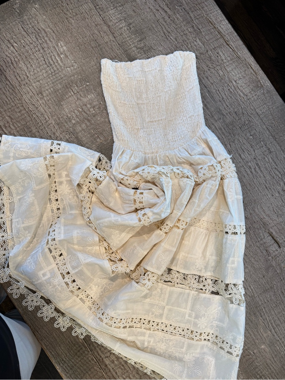 Cream Lace Strapless Tiered Summer Dress